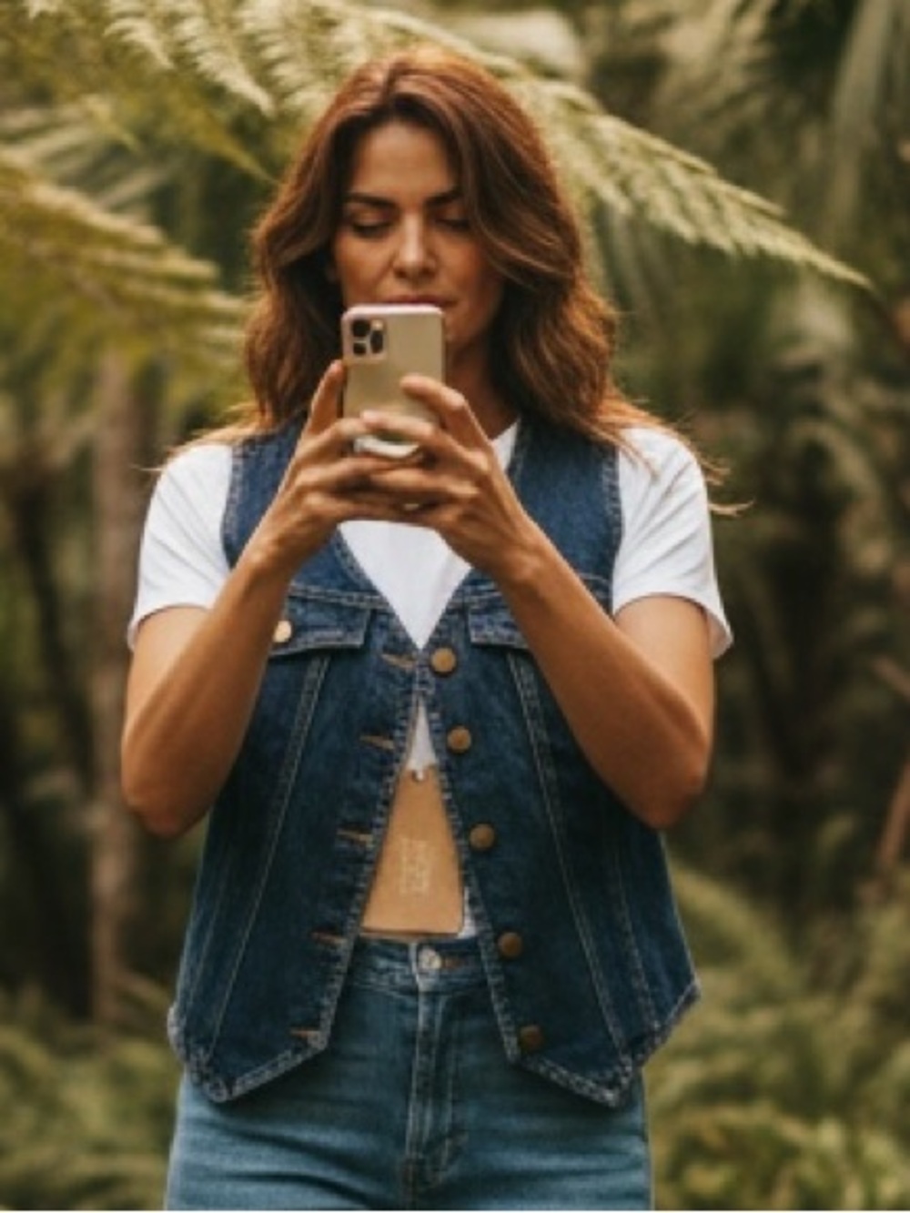 Listicle Denim Button-Front Vest in Indigo Blue